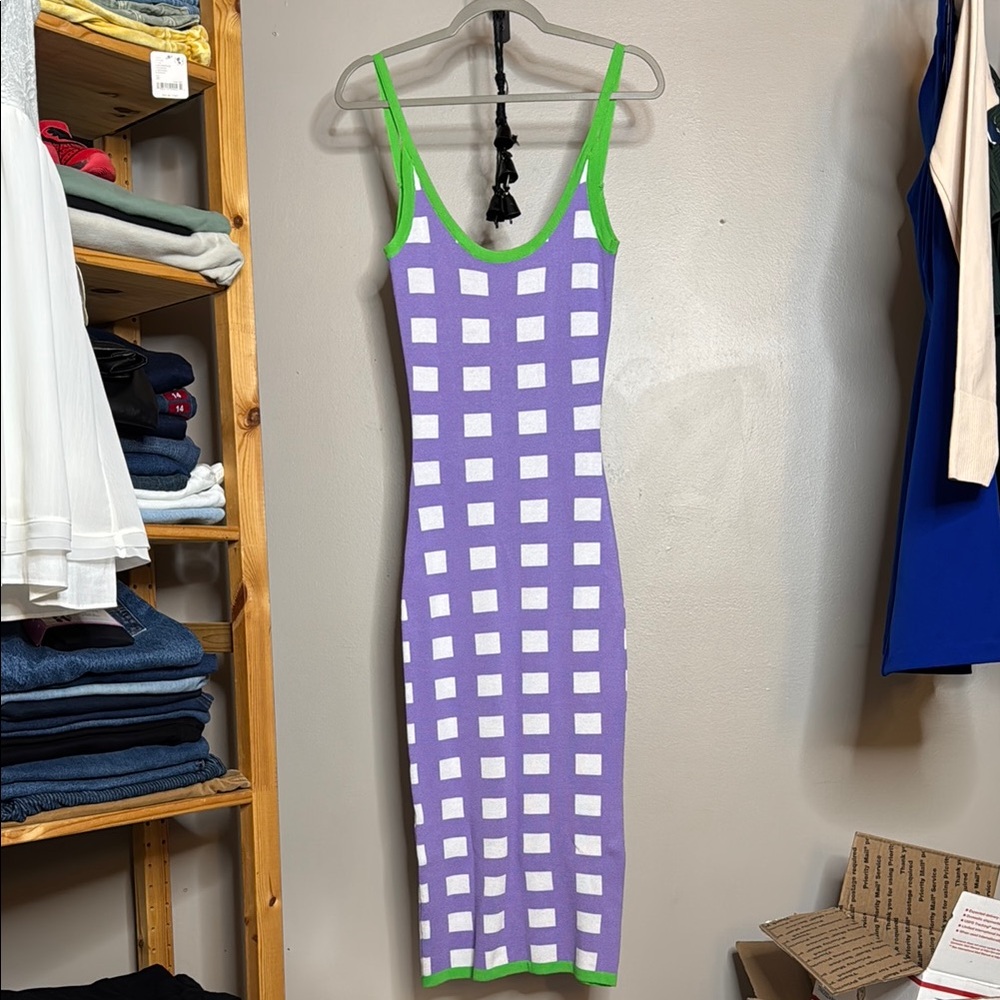 Purple & White Abstract Dress - Size S